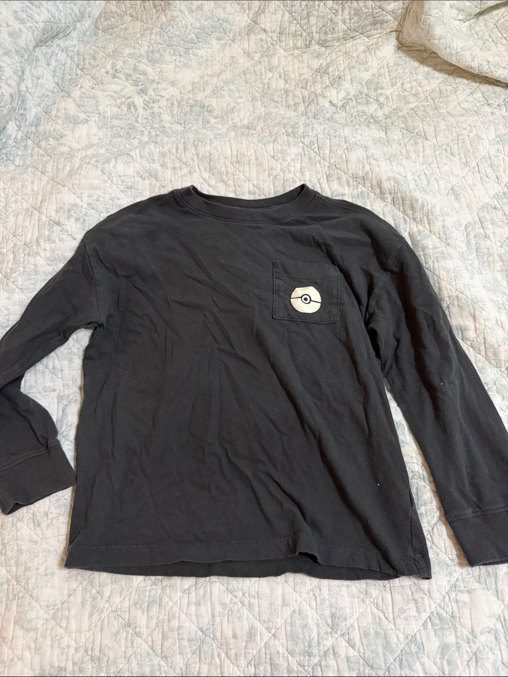 Old Navy Black Long Sleeve Tee with White Pokeball Chest Patch